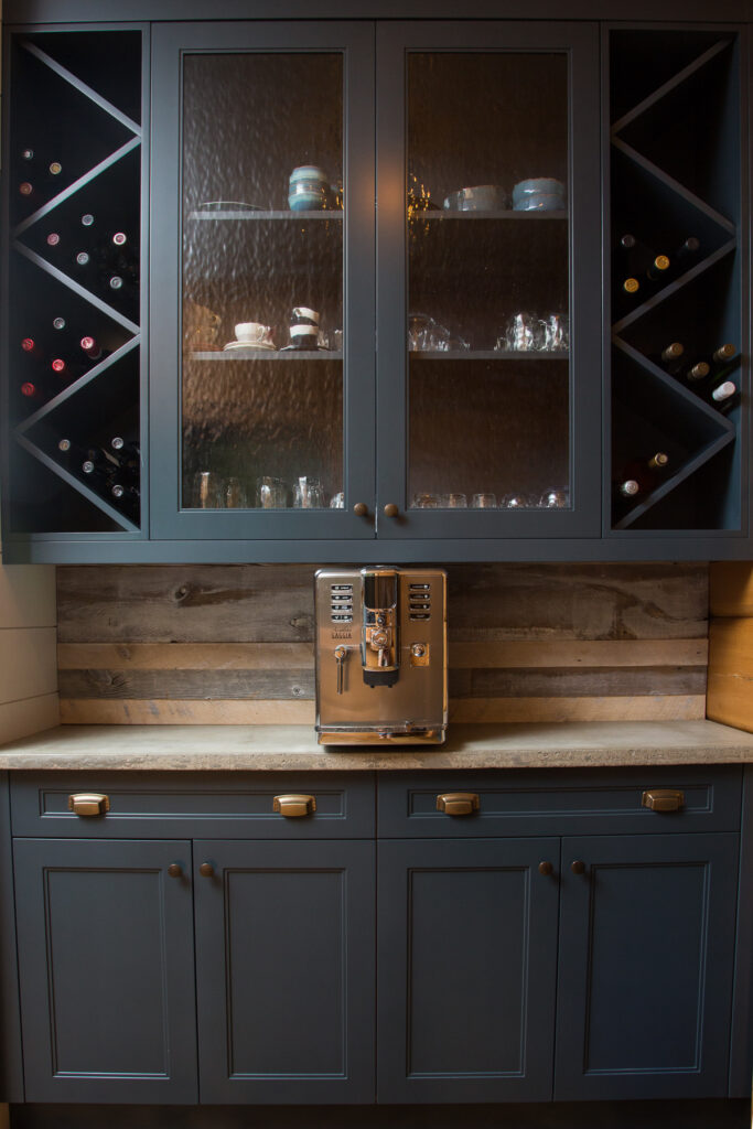 custom built pantry for wine, coffee, and more