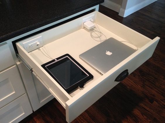 electronic storage and charging station in kitchen drawer
