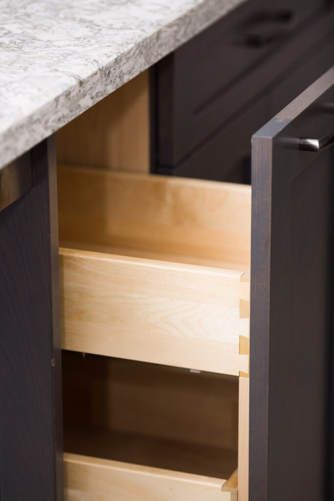 custom millwork on pull out cabinet drawers