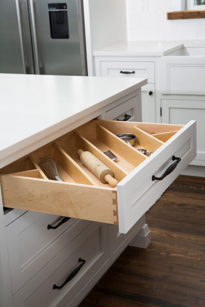 Drawer dividers in custom kitchen cabinets